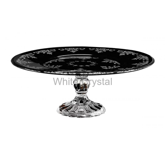 Small Flowers * Fekete lapos kristály tál talppal LF 320